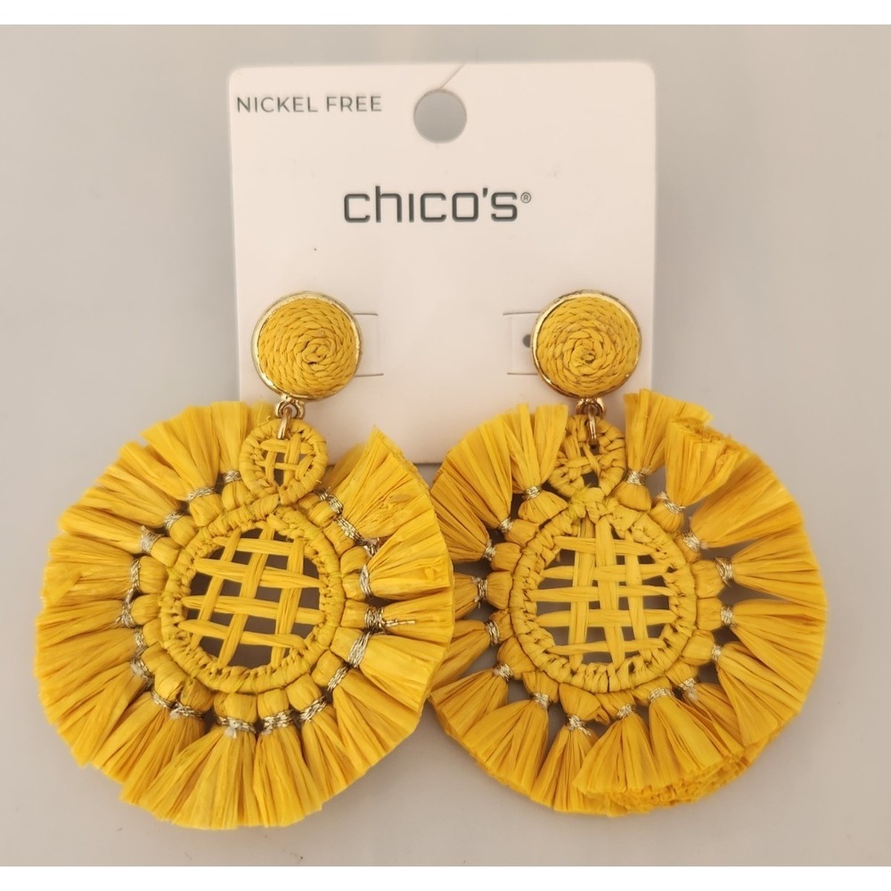 Chico's Raffia Earrings Yellow Lightweight Stylish & Trendy! NEW